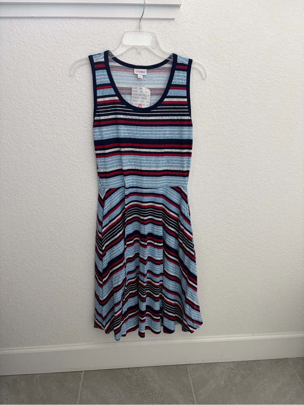 LuLaRoe Nicki Striped Sleeveless Skater Dress in Light Blue, Navy, Red, Black